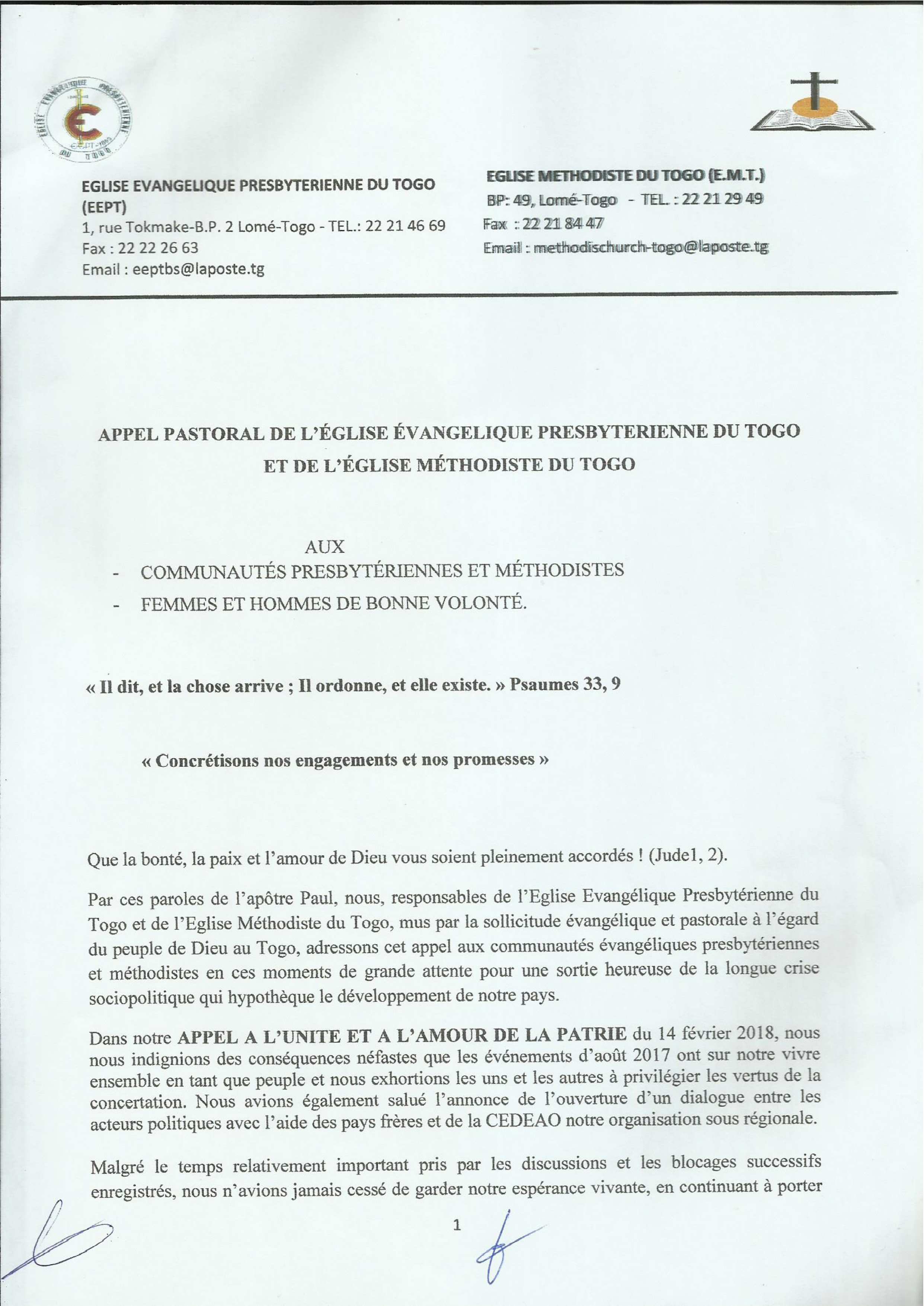 24072018 lettre pastorale togo